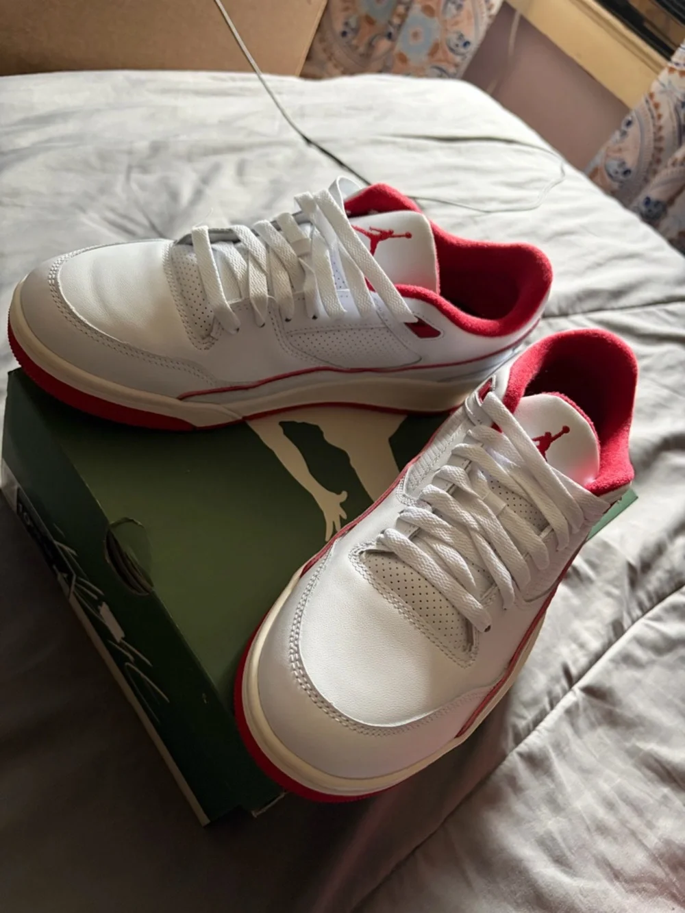 Jordan Men's Flight Court White Sail, Black/Red Varsity Size 10.5